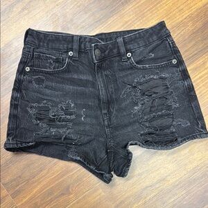 Distressed Black Denim Shorts